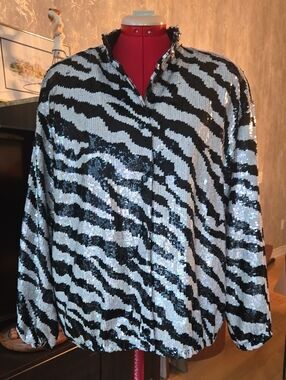 Vintage Jeanette Kastenberg For St. Martin Zebra Print Sequin Bomber Jacket